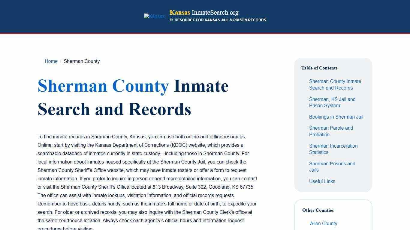 Sherman County, KS Inmate & Jail Records Lookup
