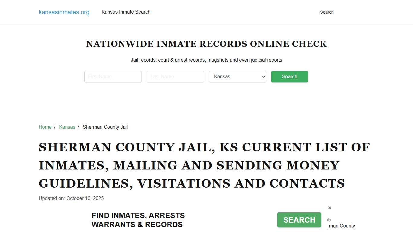 Sherman County Jail, KS: Offender Locator, Visitation & Contact Info