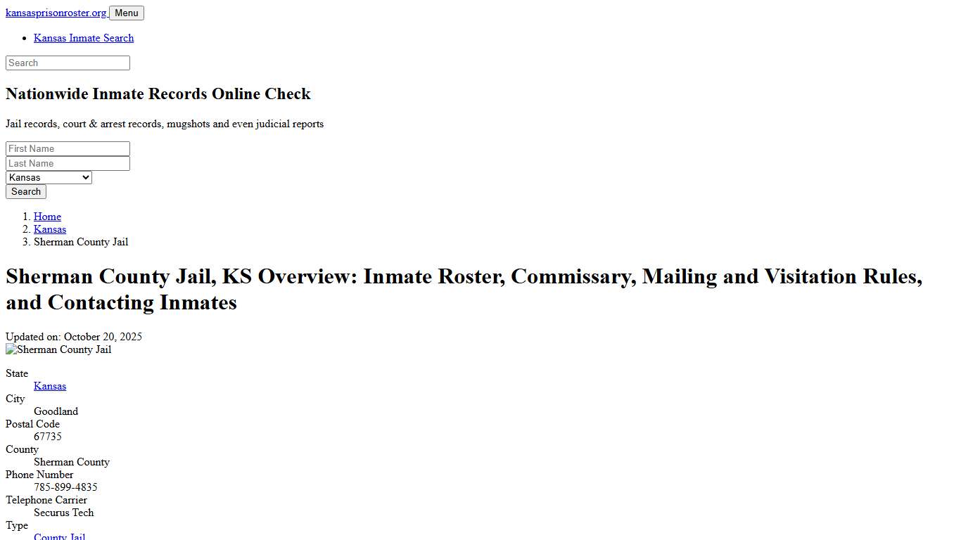 Sherman County Jail, KS: Offender Search, Calls & Contact Info