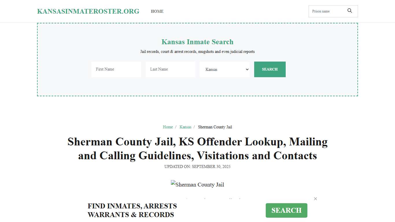 Sherman County Jail, KS: Inmate Search Options, Visitations, Contacts