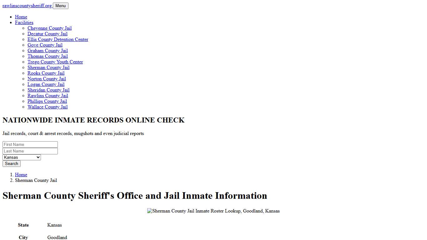 Sherman County Sheriff, Kansas, Jail Inmate Search